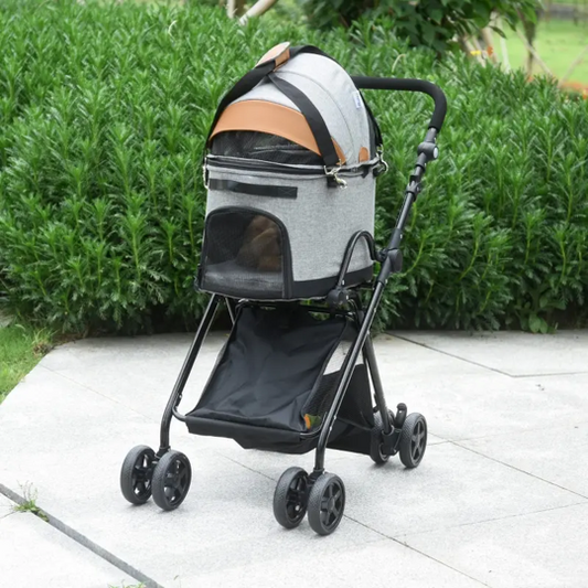 Luxury Folding Pet Stroller Travel Carriage 2 In 1 (Grey)