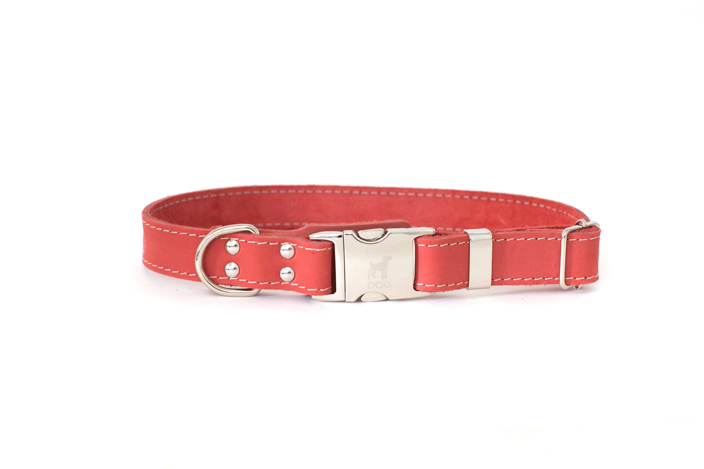Pro Line Quick-Release Dog Collar with Metal Buckle - Coral Reef Leather w/ White Stitching