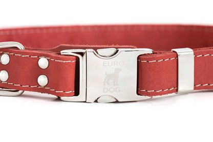 Pro Line Quick-Release Dog Collar with Metal Buckle - Coral Reef Leather w/ White Stitching