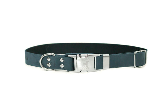Modern Style Quick-Release Leather Dog Collar - Blue Jeans