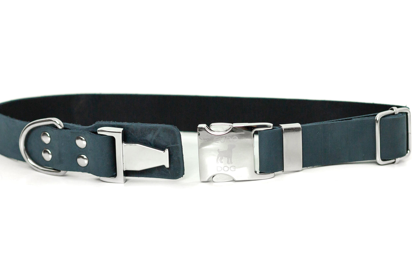 Modern Style Quick-Release Leather Dog Collar - Blue Jeans