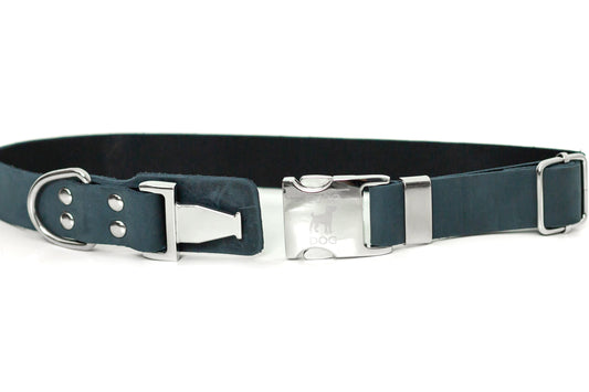 Modern Style Quick-Release Leather Dog Collar - Blue Jeans