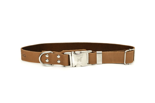 Modern Style Quick-Release Leather Dog Collar - Khaki