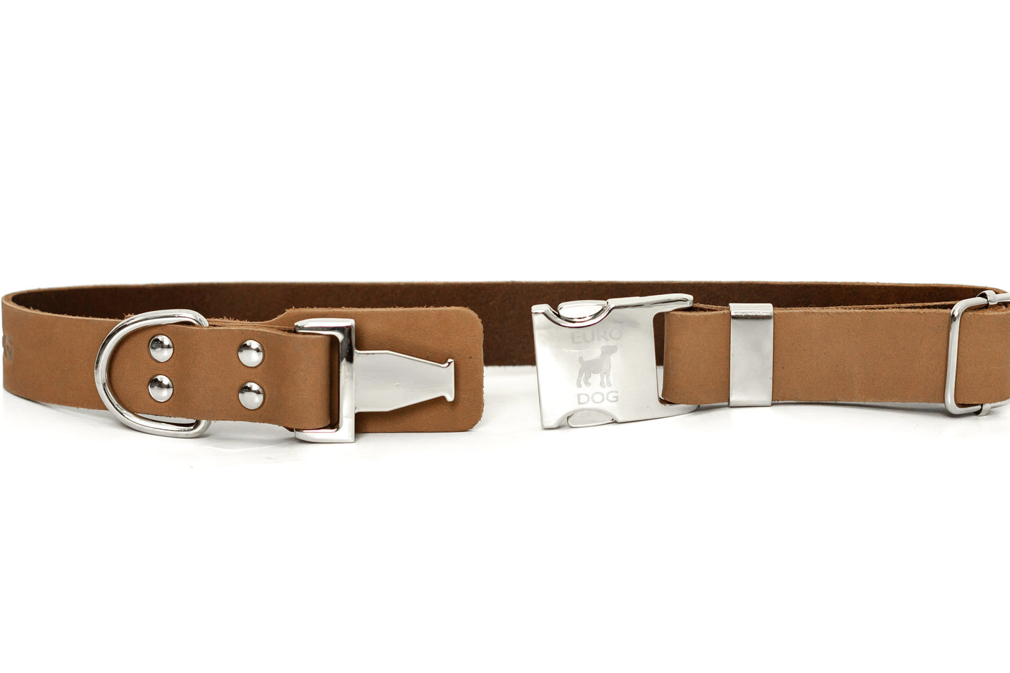 Modern Style Quick-Release Leather Dog Collar - Khaki