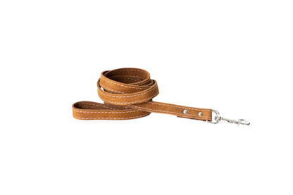 Pro Line Hunting Leather Leash - Earth Brown w/ White Stitching