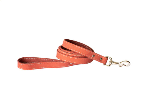 Pro Line Hunting Leather Leash - Coral Reef w/ White Stitching