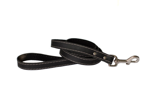 Pro Line Hunting Leather Leash - Midnight Black w/ White Stitching