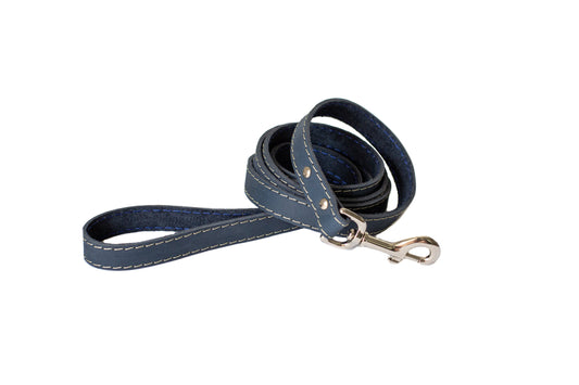 Pro Line Hunting Leather Leash - Blue Jeans w/ White Stitching