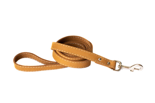 Pro Line Hunting Leather Leash - Khaki w/ White Stitching